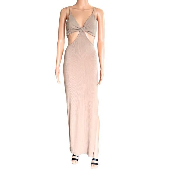 NWT FORE Tan Beige Cutout Bikini Top Maxi Dress - Picture 2 of 6
